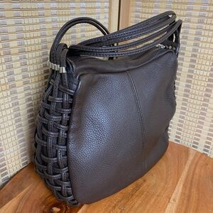 🔶Toni Brown Leather Side Braided Hobo Shoulder Purse